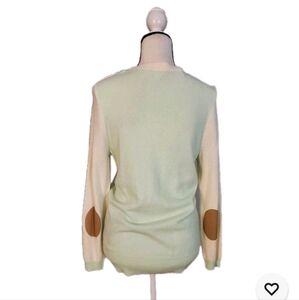 J. CREW Merino Wool Blend Elbow Patch 2 Tone Crewneck Sweater L